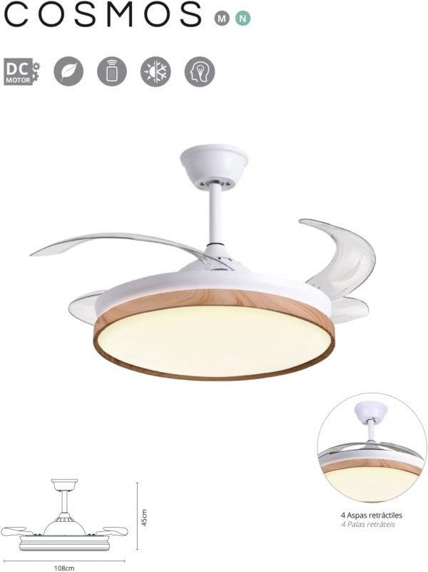 Ventilador desplegable COSMOS LED color Blanco-Haya DC - Imagen 2